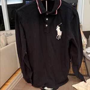 Ralph Lauren Black Polo with White Logo and Red Trim